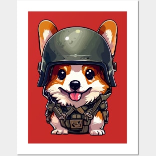 Funny military corgi in helmet Posters and Art